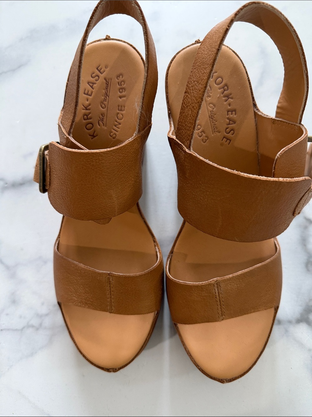 Kork-Ease Tan Leather Slingback Platform Sandals